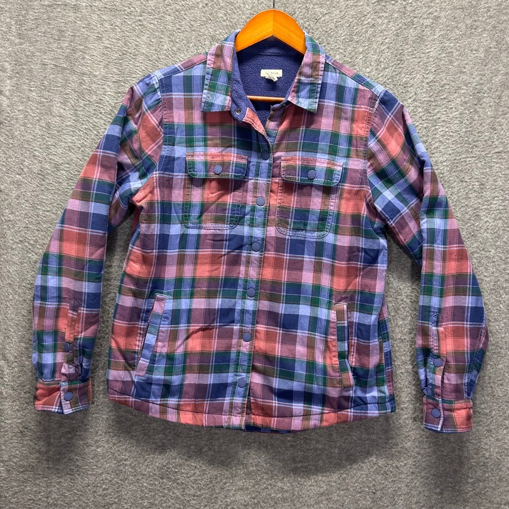 LL Bean Womens XS Fleece Lined Flannel Shirt Jacket Plaid Purple Pink 505597 - Picture 2 of 10